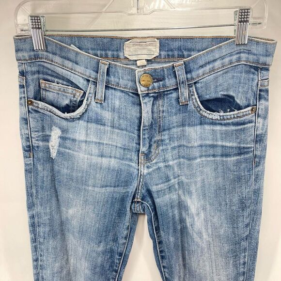 Current Elliott Womens Skinny Jeans Distressed Stretch Ripped Mid Rise Blue 27 - Picture 5 of 11
